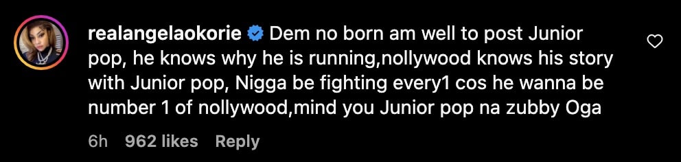 Angela Okorie on why Zubby Michael won't dare to mourn Junior Pope